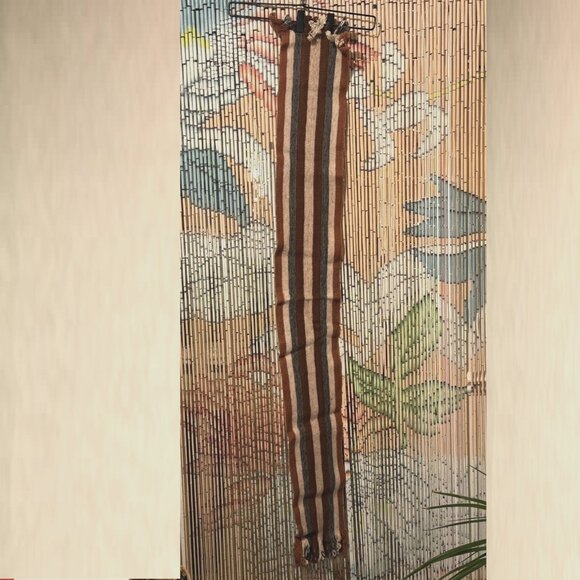 Ecuadorian 100% Wool Fringed Striped Scarf, Multi-Color Natural/Brown/Grey - Picture 10 of 10